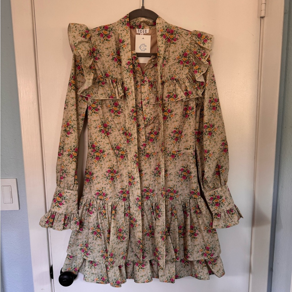 TCEC Floral Long Sleeve Dress with Ruffles
